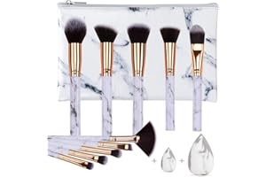 ‎HEYMKGO HEYMKGO Pinselset Makeup, 10 Stück Professionelles Make Up Pinsel Set mit Makeup Schwamm, Kabuki Foundation Schminkpinsel Blending Kosmetikpinsel Marmormuster Make-up Brush mit Kosmetiktasche