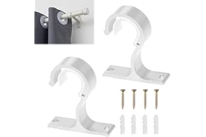 RICHSTORY 2Pcs Curtain Pole Bracket, Adjustable Curtain Rod Holder with Screw, 28mm Heavy Duty Hanging Curtain Rod Bracket for Curtain Wardrobe Poles (White)