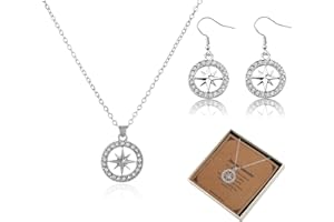 Beyitoria Stray K-Pop Kids Schmuck Set – Kompass Halskette & Ohrringe im Geschenkset | Stray Merch für Fans | Edles K-Pop Accessoire in Silber mit Geschenkbox