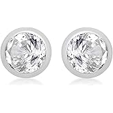 Amazon Essentials Pendientes de bot&oacute;n con circonitas en plata esterlina