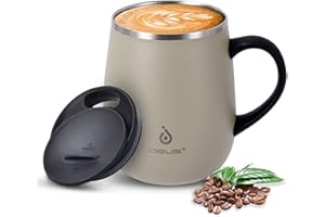 Ideus Coffee Mug 470ml (16oz), Double Wall Vacuum Insulated Stainless Steel Coffee & Tea Cup w/Non-Slip Handle & Slider Module Lid & Large Volume (Mars Celadon)