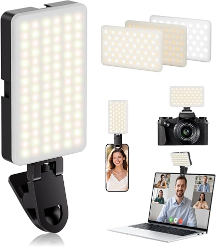 Luce Selfie Portatile Con Clip Per Telefono, 72 LED Regolabili 3000-9900K, 3 Modalità E 5 Livelli Di Luminosità, Ricaricabile USB-C Per IPhone, IPad, Laptop E Fotocamera