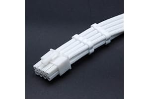 shakmods 8 Pin ATX CPU Motherboard Full WHITE Heatshrinkless Sleeved Extension Cable with White Connector & 2 White Cable Combs 30cm