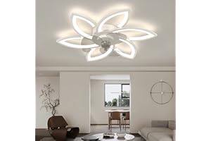 LJX 78cm Modern Ceiling Fans with Lights and Remote/APP Silent Creative Flower Ceiling Fans with Lamps Dimmable LED Fan 6 Speed Reversible Blades for Bedroom Living Room,White