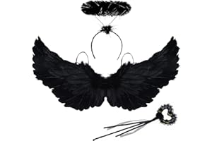 LGZIN Ailes d'ange, Ailes d'ange Plumes, Costumes d'ange Fête, 60 cm Ailes et Auréole d'ange Baguette Magique, Ailes d'ange pour Enfants, Costume Aile d'ange pour Halloween, Carnaval, Cosplay