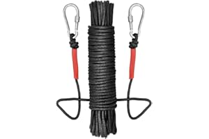 UTOMAG Corda Multifunzionale in Nylon da 20M con 2 Fermagli a Molla – Corda Intrecciata Durevole per Pesca con Magnete, Fissaggio Carichi e Stendibiancheria (Diametro 8mm, Nero)