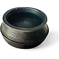 Kichera Unglazed Clay Pot for Cooking & Serving Black Earthen Kadai/Mud Handi (1 Litre)