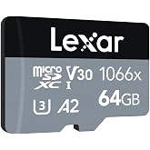 Lexar 64GB High-Performance 1066x microSDXC UHS-I, up to 160MB/s read 70MB/s write C10 A2 V30 U3