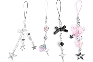 Kabwea Lot de 4 pendentifs mignons pour téléphone portable, perles pour téléphone portable, pendentif papillon, chaîne de téléphone portable, accessoires Y2K, pour sacs, décoration d'appareil photo,