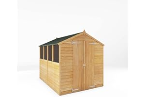 WALTONS EST. 1878 WALTONS 8 x 6 Overlap Storage Shed | Apex Roof | 7mm Overlap Cladding | Wooden Garden Storage Shed | 10 Year Anti Rot Guarantee | 8 x 6 8ft 6ft (8 x 6 Double Door with Windows)