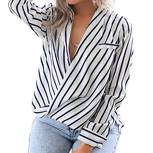 Preisvergleich Produktbild Eliacher Frauen lässige Langarmshirts gestreift Chiffon Bluse (Schwarze Streifen, S)