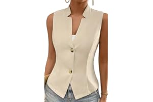 Goolecrimp Chaleco de negocios para mujer moda tendencia elegante Casual sin mangas con cuello en V botón Chaleco de verano Oficina Delgado cárdigan chaleco