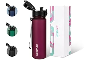 UZSPACE Sports Water Bottle with Strainer - BPA Free Drinking Bottles for Adults - Gym Water Bottle with Capacity Scale - Daily Water Intake Bottle for School or Fitness & Outdoors