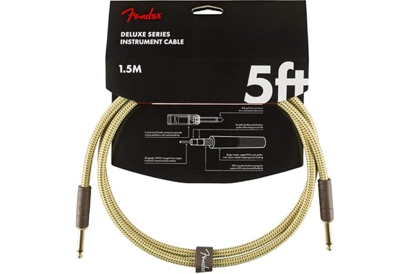 Fender Deluxe Instrumentkabel Tweed Rak Gitarrkabel 1,5 m | Elgitarrkabel, 1,5 meter kort kabel, tweedvävd mantel, raka konta