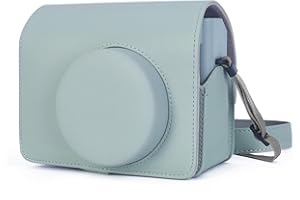 Leebotree Funda Protectora Compatible con Cámara de Película Instantánea Fujifilm Instax Wide 400, Funda de Cuero Suave de PU con Correa Extraíble/Ajustable (Verde)