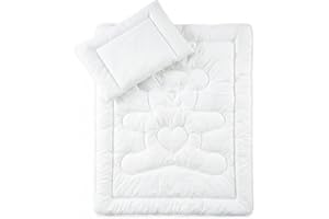 Baby Comfort Toddler Cot Bed Duvet & Flat Pillow Filling Set 135x100 cm All Seasonal White Bear Design 12M+