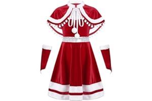 dPois Robe Noël Fille Enfant Princesse Déguisement Noël Mère Robe Soirée Robe Danse Ballet Chapeau Noël Velours Costume Christmas Anniversaire Carnaval 6 Mois-16 Ans