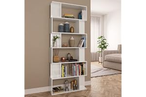 FENLAX Estantería Librería 80x24x192 cm Madera Aglomerada Blanco con Brillo Estanteria Separador De Ambientes Mueble Almacenaje Salon Mueble Estanteria Habitacion Estanterias Almacenaje Madera