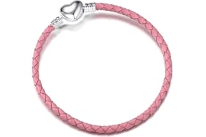 LSxAB Women Girls Heart Clasp Leather Moments Slider Charms Bracelets Compatible With Pandora Charms European Bead for Jewellery Making 17cm