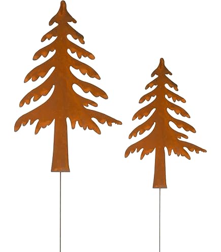 5er-Set Metall-Tannenbaum-Dekostecker – 35 Cm Hoch, Rost-Optik, Für Garten & Deko