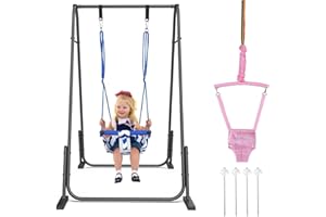 Slevoo 2-in-1 Baby Jumper and Toddler Swing Set with Foldable Metal Frame, Indoor and Outdoor Play for Ages 6 Months to 6 Years, Supports Up to 200 Pounds (Pink)