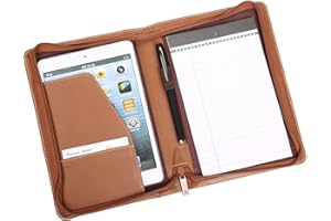 Leathario Teczka konferencyjna A5 portfolio teczka konferencyjna A5 zamek błyskawiczny z blokiem do pisania, imitacja skóry brązowa
