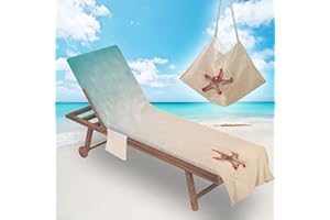 Treer Housse Chaise Longue, Serviette de Plage en Microfibre pour Bain de Soleil, 3D Étoile de Mer Housse de Serviette avec Poches pour Piscines, Plages (Étoile de mer 14,210x75cm)