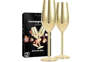 IRONABLE Juego de 2 copas de champán de acero inoxidable, regalo único para cumpleaños, bodas, fiestas y aniversarios-210 ml (dorado)