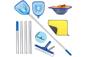 HEYIDAMAI Pool Kescher, Pool kescher Feinmaschig 187cm Lang, Pool Kescher Fein 14cm Tief, Bodenkescher Pool, Laubkescher Pool, Pool Reinigungsset mit Pool Bürste und Putztüche, für Schwimmbad,Teich
