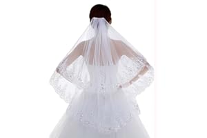 Wedity Voiles de mariée 2 niveaux avec paillettes Dentelle Bordure de fleur Tulle Coude Doigt Voile Accessoires de cheveux de mariée avec peigne pour femmes et filles (Blanc)