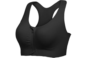 Lemef Front Zipper Sports Bras High Impack Post Op Compression Bras for Women Post Surgery Wireless Racerback Yoga Bra