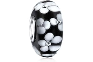 BLING JEWELRY Szkło Murano, srebro wysokiej próby 925, rdzeń kwiatowy, niebieski, zielony, różowy, czerwony, czarny, biały, kwiaty, dystans, charm, perła, pasuje do europejskiej bransoletki dla kobiet i nastolatków
