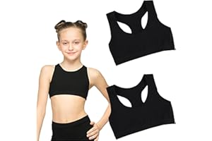 THXFUNAREA 2 Pezzi Reggiseno da Bambina, Sportivo Reggiseni da Allenamento per Ragazze in Cotone, Intimo Top, Morbido Confortevole, per 8-12 Anni(Nero + Nero)