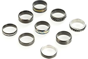 SOXEMAN 9 pieces/set of men's rings set (3 of which can be rotated to relieve anxiety and stress) cool and fashionable black atmospheric stainless steel rings, suitable for men, women and couples