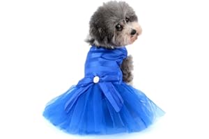 Ranphy Nuevo vestido de princesa a rayas con lazo para perro pequeño/gato niña tul tutú falda ropa de cachorro azul XL