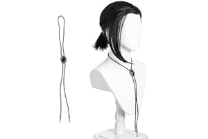 MORVALLY Vincent Vega - Peluca con lazo para hombre y adulto, peluca corta negra con coleta para disfraz de hombre, cosplay de Halloween