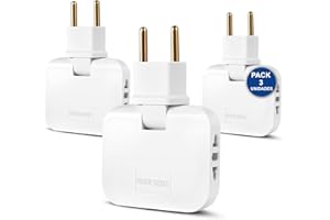 THREE STARS Pack 3 Ladrón Enchufe Plano de 3 Tomas con Diseño Fino para Espacios Reducidos - Ladron Plano Pared con Cabezal Giratorio 180º - Adaptador Americano y Europeo | 3-Stars (Cantidad 3)