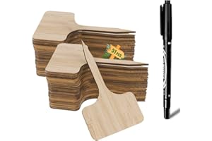 50Pcs Bamboo Plant Labels and a Water-Based Color Ink Marker Pen, ARPDJK T-Type Wooden Plant Tags Garden Labels with Packing Box, Plant Markers & Labels for Seed Potted Flowers Vegetables (6 x 10 cm)