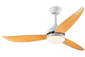 Drumm Ventilatore da soffitto con luce e telecomando,Pale in legno naturale addensato,Silenzioso,Motore in rame,3 velocità,3 luminosità,Φ132 cm,Legno+Bianco