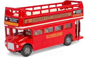 CLKDPNO Bus Toy Double Decker, Alloy Diecast Pull Back Bus Toy Vehicles, 1:64 Scale Pull-Back Buses, Metal Cars Model,Car Model City Buses Kids Gifts - Open Top