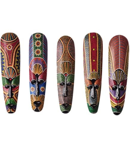 Masque Tiki Tribal 50 Cm – Bois Sculpté, Motif Plumes, Décoration Murale Coco Papaya
