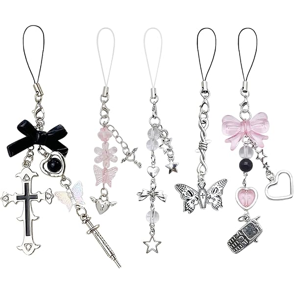 Lot De 6 Bracelets Téléphone Papillon Cristal – Cordon Portable Multicolore Avec Breloques, Protection Anti-Chute Pour Phone & Accessoires