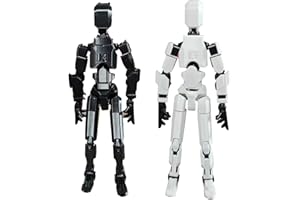 Hanaiette 2Pcs Lucky 13 Action Figures - Multi-Jointed Movable Robot with 3D Printed Mannequin - PVC Model - Desktop Decorations for Action Figures for Game Lovers (Black＆White)