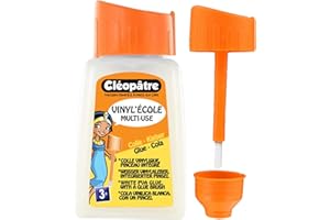 CLÉOPÂTRE Cléopatre - Vinyl'école - Pegamento Vinílico, con Pincel Incluido - Blanco y Espeso, Multimateriales, A partir de 3 Años/Infantil - Sin Disolventes, Limpieza con Agua - Bote 80g