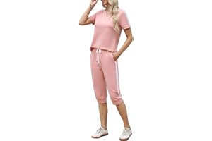 Aottori Dres do joggingu, damski zestaw, okrągły dekolt, krótkie rękawy, dwuczęściowy, elegancki strój domowy, strój rekreacyjny