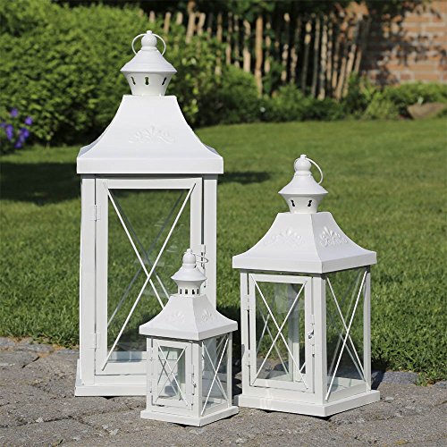 Laterne KOPENHAGEN weiß aus Metall gekreuzt mit Ornament Landhaus (40 cm) - 2
