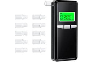 Hoonyer Ethylotest Electronique, Alcootest Amélioré de Haute Précision avec écran LCD Numérique Bleu, Ethylometre pour Usage Domestique ou de Fête, Livré avec 10 Embouts (Noir)