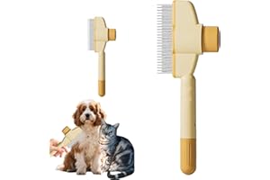TTPOLONG Peigne à puces pour chiens, brosse autonettoyante pour chiens, peigne à dents en métal en acier inoxydable pour animaux de compagnie qui perdent et s'emmêlent (jaune)