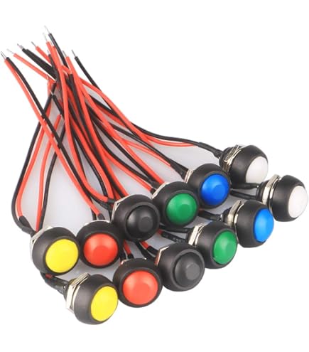 RUNCCI YUN 20 Stück 3V 6V 12V 24V mini Rund Momentary taster,7mm Vorverkabelt Mini Momentan Druckknopf, 2 Pin Runder Druck schalter für Horn KFZ Auto Armaturenbrett Boot Arduino DIY(Rot Schwarz
