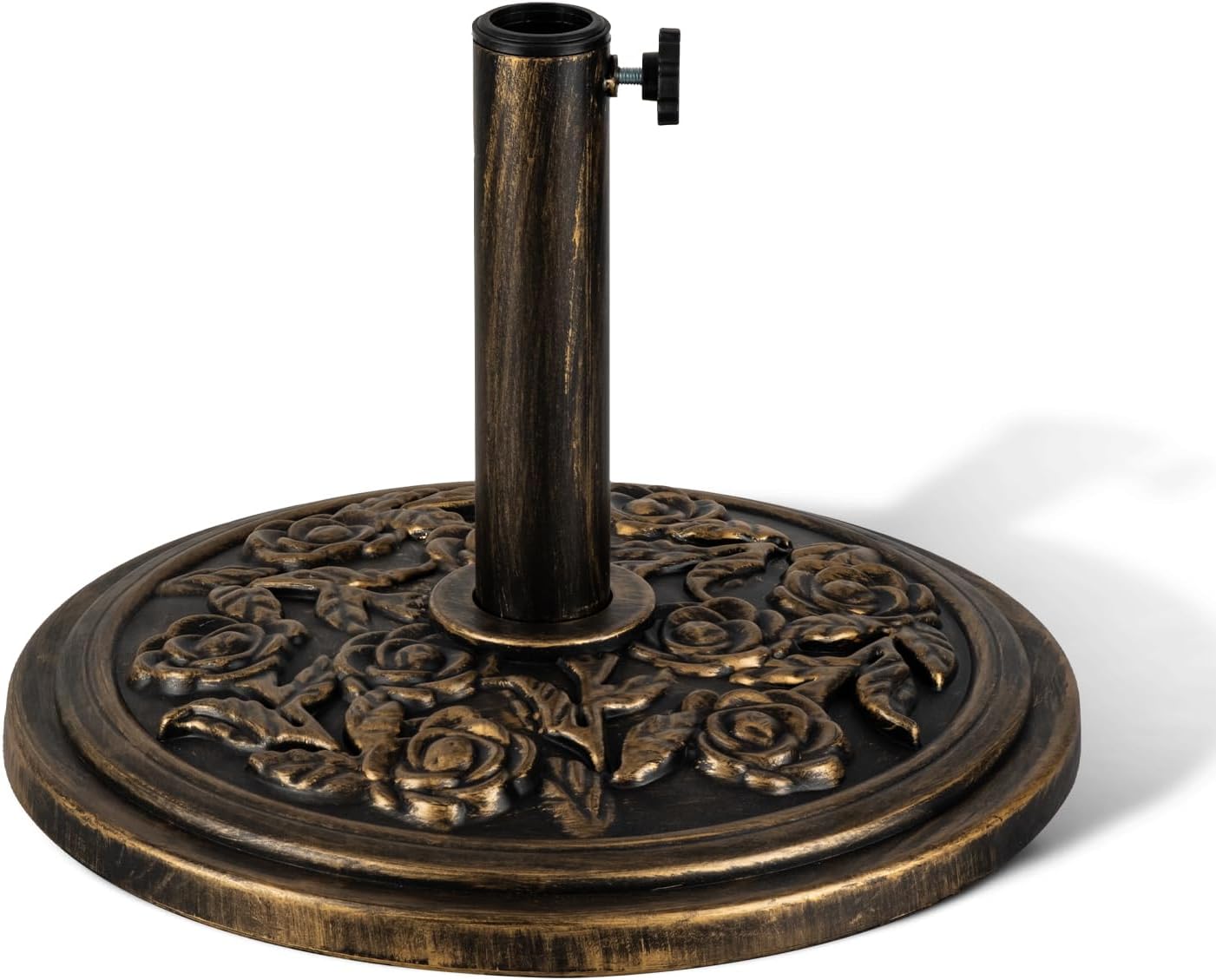 KEPLIN 9kg Cast Iron Effect Parasol Base with Floral Pattern – Heavy Duty Garden Patio Furniture Stand for Umbrella, Canopy, Gazebo, Awning etc. – Diameter 45mm (9kg, Bronze)